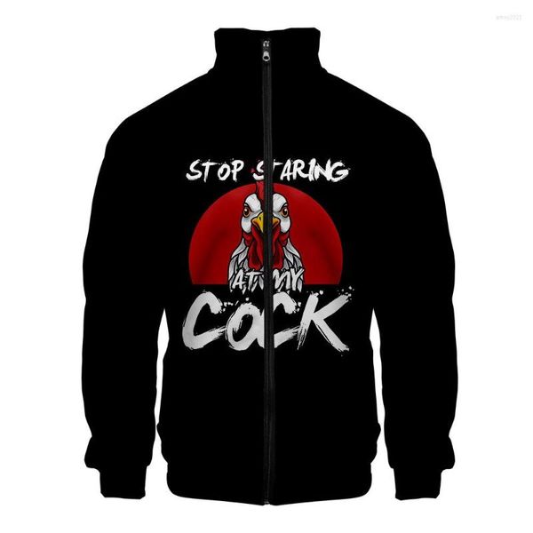 Chaquetas de hombre Stop Staring At My Cock Zipper 3D Anime chaqueta con cremallera hombres moda invierno manga larga ropa de calle abrigos casuales