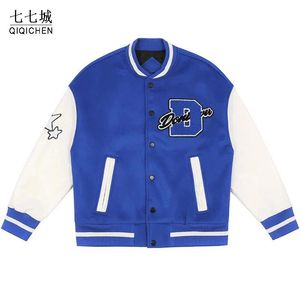 Vestes pour hommes Street College Hommes Femmes Furry Stars Lettres Broderie Patchwork Harajuku Varsity Veste Baseball Manteaux Unisexe