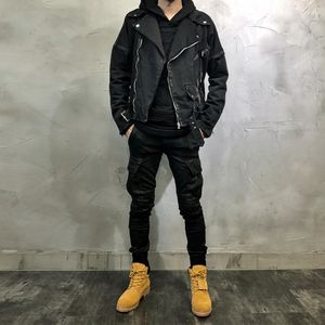 Heren Jassen Streetwear Mode Mannen Jas Zwart Kleur Spliced Designer Denim Biker Merk Punk Jassen Hip Hop Chaquetas Hombre