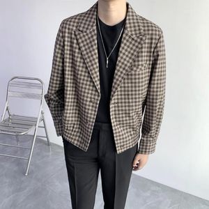 Heren Jassen Streetwear Mode Vintage Casual Plaid Korte Jas Mannen Koreaanse Trend Kantoor Losse Retro Jas Lente Herfst Overjas