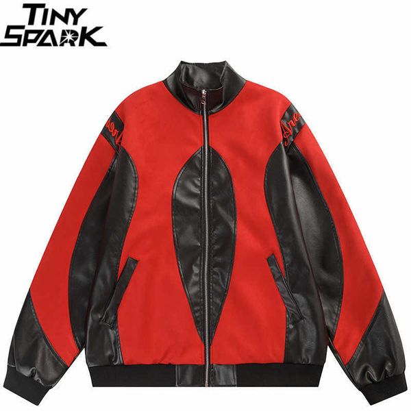 Hommes Vestes Streetwear Hipster Varsity Veste En Cuir Rouge Noir Patchwork Veste Broderie Veste Manteau Hommes Harajuku Lâche Bomber Veste J230821