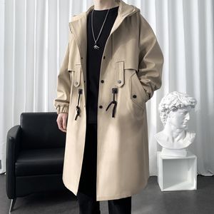 Mannen Jassen Streetwear Trenchcoat Mannen Jas Herfst Lente Zwart Hip Hop Koreaanse Mode Jassen Hooded Kaki Casual 230608