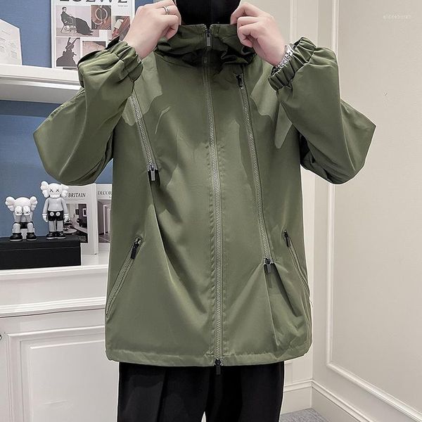 Chaquetas para hombres estilo Otoño Invierno chaqueta militar abrigo con capucha rompevientos viaje ropa exterior cremallera múltiple ropa a prueba de viento negro