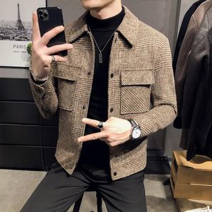 Vestes pour hommes Style haute qualité Slim Fit court manteau en tissu de laine mâle Plaid loisirs veste vêtements grande taille 4XL