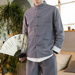 Chaquetas de hombre estilo Plus tamaño chino Tang traje abrigo 2023 primavera Harajuku manga larga chaqueta Retro hombres ropa túnica negra hombre