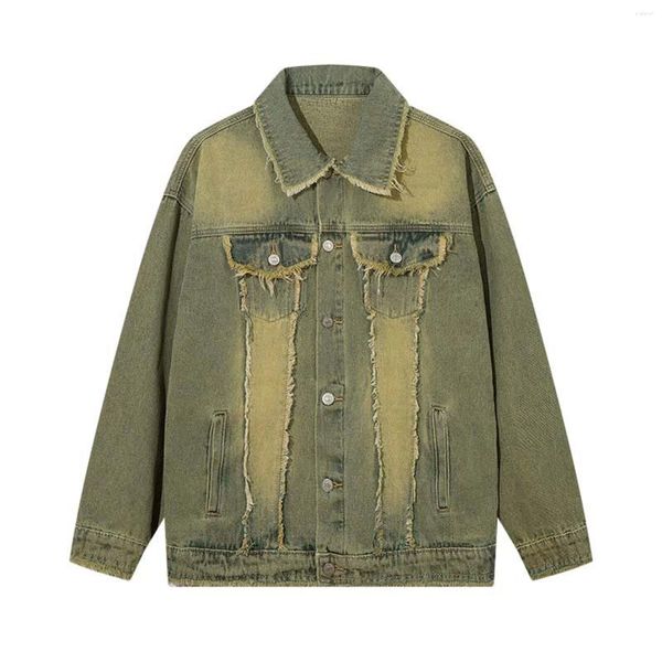 Vestes pour hommes élégant pour hommes 2023 vêtements lavés veste jaune lâche décontracté hip hop simple boutonnage mâle manteau chic hauts