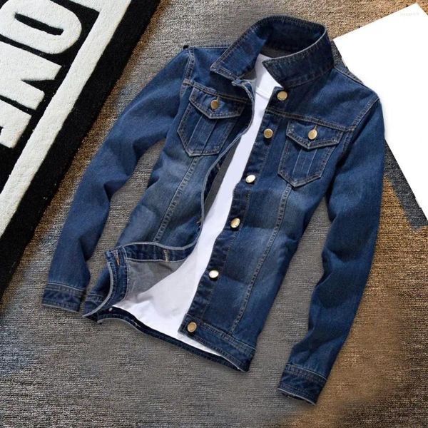 Chaquetas para hombres Hombres con estilo Jeans Chaqueta Manga larga Vestido Lavado Cuello vuelto Botones