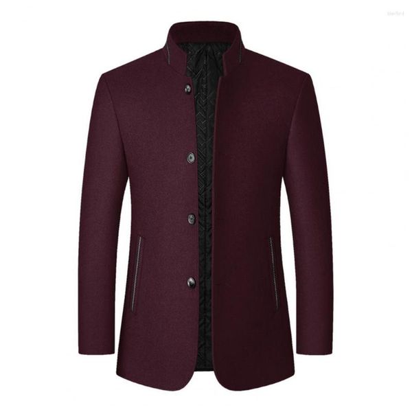 Chaquetas para hombres Temperamento elegante Mangas largas Botones a prueba de frío Abrigo Cortavientos para hombres al aire libre Gabardina Lana