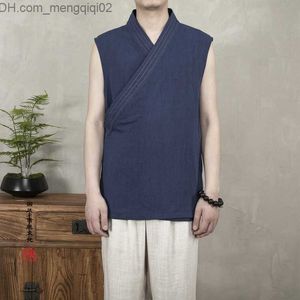 Heren Jackets zomer Chinese traditionele kleding Hanfu ondergoed ondergoed heren linnen katoenen mouwloze top Japanse kimono shirt jas Z230816