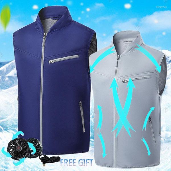 Chaquetas de hombre Ropa de aire acondicionado de refrigeración de verano Chaleco de ventilador de refrigeración recargable por USB Ropa de trabajo de fábrica para hombres al aire libre.