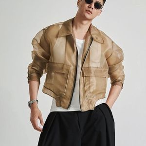 Vestes pour hommes été gaze respirant crème solaire Style court veste mode Niche mince pardessus beau revers hauts vêtements masculins