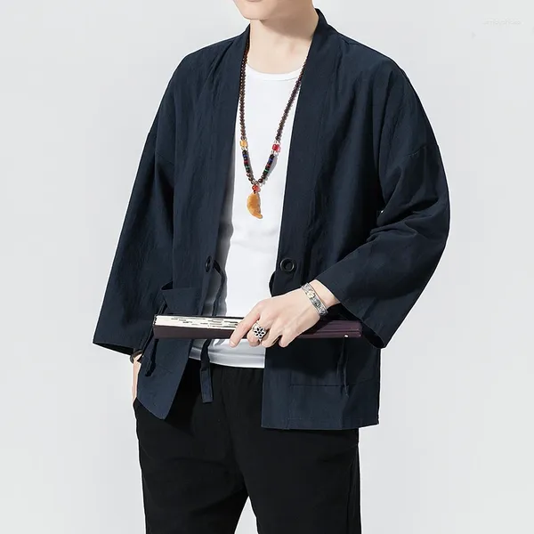 Vestes pour hommes Summer Open Stitch Men Cotton Loose Lothonde Light Casual Cardigan Coats Mens Solid Kimono Outwear Chinese Style Clothing