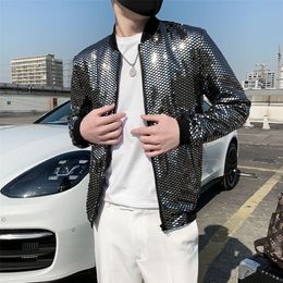 Hommes Vestes D'été À Paillettes Bomber Veste Hommes Paillettes Brillantes À Manches Longues Glitter Zipper Manteau Hip Hop Night Club Stage Streetwear Manteaux 220924