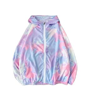 Vestes pour hommes Vêtements de protection solaire d'été Hommes Femmes Tie Dye Print Thin Running Hooded Skin Jacket Outdoor Sport Sunscreen Coat Male 4XLMe