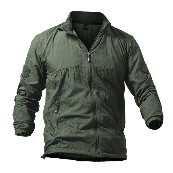 Chaquetas para hombres Verano Impermeable Airsoft Secado rápido Piel táctica Sombrilla con capucha Impermeable Thin Windbreaker Protector solar Ejército Chaqueta militar 230909