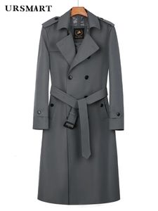 Vestes pour hommes Coupe-vent super long pour hommes Trench-coat britannique à double boutonnage Robe longue mi-gris printemps et automne sur la mode du genou thi 231117