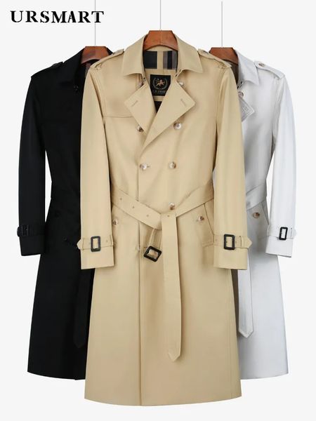 Chaquetas para hombres Súper cortavientos largo impermeable gabardina para hombre miel amarillo Algodón poliéster clásico impermeable de moda británica 231213