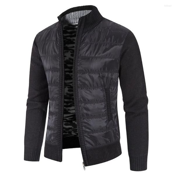 Vestes pour hommes Pull Hommes Manteau Zip Up 1pcs Automne Cardigan Fourrure Doublée Veste À Col Haut À Manches Longues Splice Sweat-shirt S