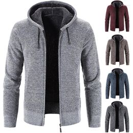 Chaquetas para hombre, suéter, chaqueta de punto de piel artificial de lana de invierno, cárdigan de Cachemira cálido con capucha, abrigo suelto informal de moda