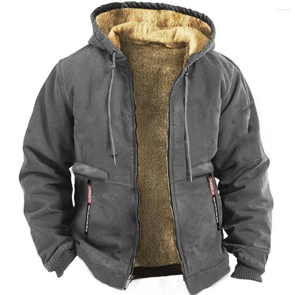 Chaquetas para hombre Sudadera Abrigo Bolsillos delanteros Chaqueta con cremallera cálida Hombres y mujeres Invierno Color puro Felpa forrada Cardigan con capucha