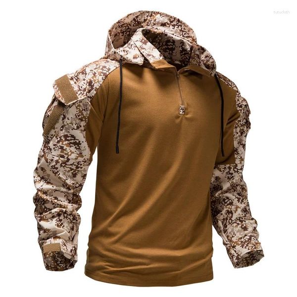 Chaquetas para hombres Camisa de combate táctico Chaqueta Hombres Uniforme militar Camuflaje Sudadera con capucha Ejército Trotar A prueba de viento Sudadera desmontable Abrigo