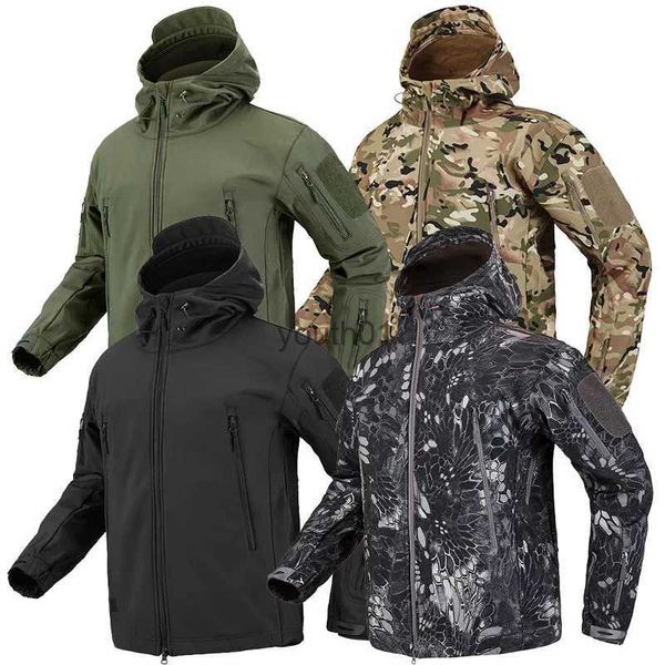 Vestes pour hommes Tactique peau de requin veste à coque souple hommes militaires coupe-vent imperméable armée Combat hommes vestes à capuche Bomber manteaux S-4XL YQ231106