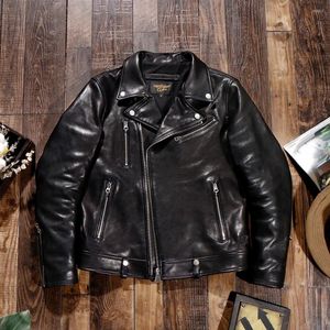 Vestes pour hommes Tailleur Brando J-35 Italien Uncoated Végétal Tanné Peau de mouton Japonais Revers Diagonal Zipper Veste de motard en cuir