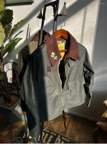 Chaquetas para hombres sastre de brando petróleo cera lienzo spey chaqueta solapa de silueta corta safari vintage delgada