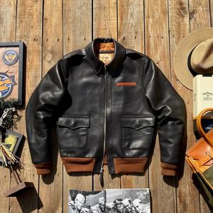 Herenjacks Tailor Brando Super High Quality Uncoated Soft Leather 45% wollen schroefdraad Zemle Amerikaanse Vintage Classic Army A2 Bomber Jacket