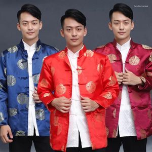 Herenjassen Tangkostuum Shirt Chinese traditionele Retro Hanfu-jaarkleding met lange mouwen Verjaardagsfeestje