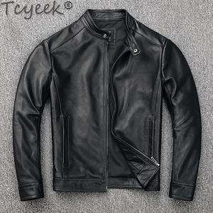 Vestes pour hommes Tcyeek 100% veste en cuir véritable vêtements pour hommes printemps automne manteau court mince vestes en cuir de vache pour homme Giubotto Pelle Uomo 230509