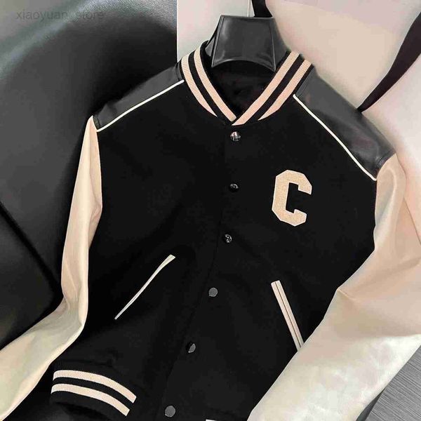 Vestes pour hommes Teddy Leather Stitching C-word Wool Baseball Uniform Ce Home Letters Veste de mode haut de gamme pour hommes et femmes HKD230710