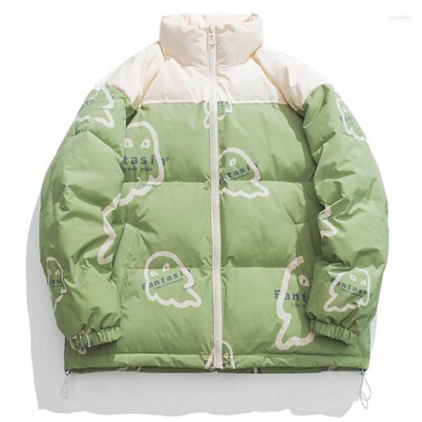 Chaquetas para hombres Térmicos 2023 Invierno Harajuku Streetwear Chaqueta pesada Dibujos animados Fantasma Impreso Parka Hombres A prueba de viento Espesar Puffer Acolchado