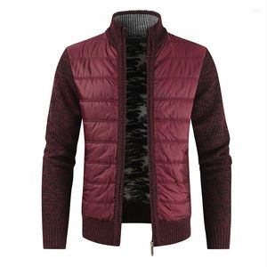 Vestes pour hommes épais épissé veste d'hiver hommes Cardigan décontracté fermeture éclair col montant pull chaud mode hommes manteaux