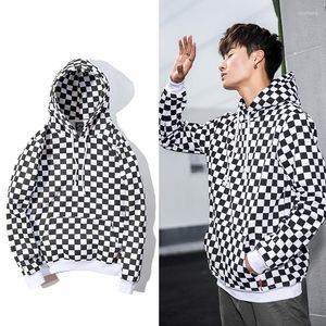 Chaquetas de hombre Sudadera con capucha a cuadros en blanco y negro grueso para hombres de moda Abrigo de mujer