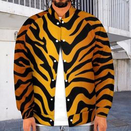 Vestes pour hommes Tiger Stripes Veste de baseball jaune Imprimé animal Manches longues Streetwear Varsity Automne Manteaux pour hommes