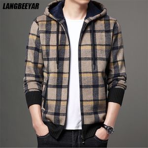 Vestes pour hommes Top Qualité Marque Mode Laine Épais Velours À Capuche Casual Col De Baseball Veste À Carreaux Cardigan Manteaux Vêtements 220905