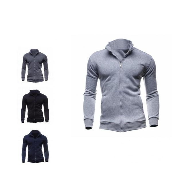 Chaquetas de los hombres Top elegante Slim-fitting Pure Color sudadera Simple Men Coat manga completa para deportes