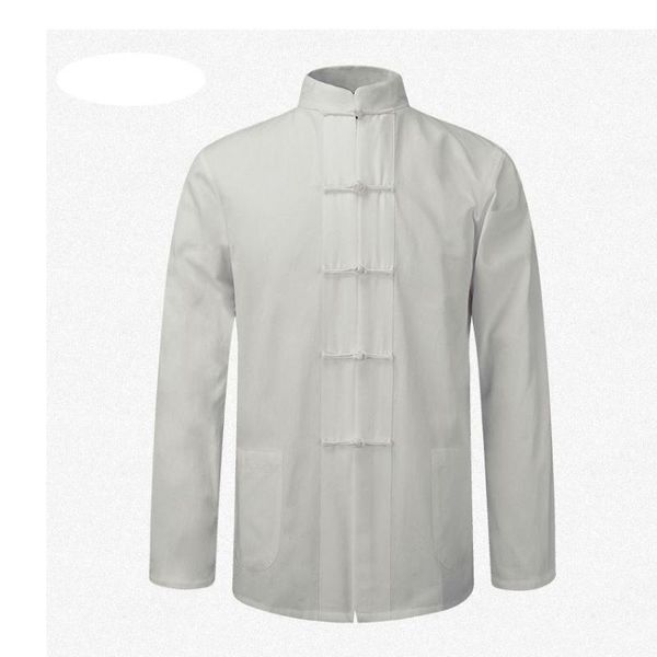 Chaquetas de los hombres Ropa tradicional china Traje Tang Abrigo Ropa Tai Chi Uniforme Otoño Chaqueta delgada para hombres Camisa de algodón de manga largaHombres J