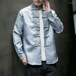 Vestes pour hommes Costume traditionnel chinois hommes brocart Jacquard mince veste haut Hanfu Tang vêtements plaque bouton chemise