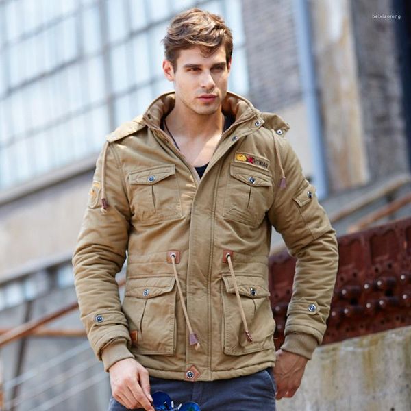 Chaquetas de hombre Treesolo 2023 moda a prueba de viento Cargo con capucha polar Casual militar invierno rompevientos piloto abrigos