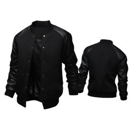 Chaquetas de hombre Trend Black College Baseball Jacket Hombres / Boy Veste Homme Casual Pu Leather Sleeve Mens Sudadera Varsity For FallMen's