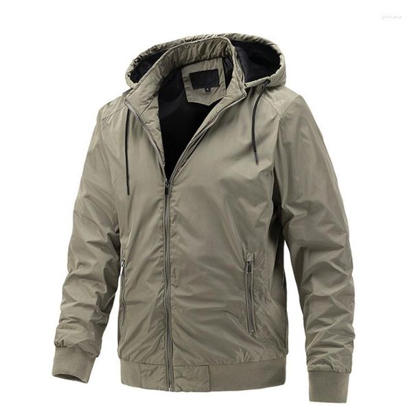 Chaquetas para hombres Tendencia Chaqueta para hombre con capucha Caqui Abrigo rompevientos Primavera Otoño Simple Impermeable A prueba de viento Ropa deportiva masculina