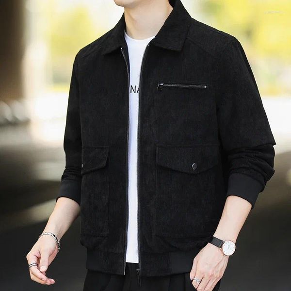 Vestes pour hommes Veste décontractée à la mode Version coréenne Vêtements en velours côtelé léger Manteau à revers pour jeunes et d'âge moyen