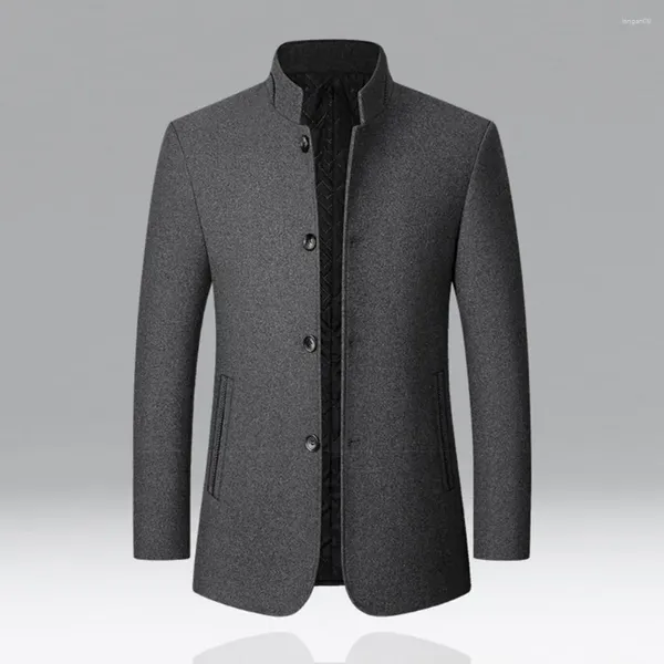 Chaquetas para hombres Hombres de moda Chaqueta de lana Color sólido Vestir Super Soft Bolsillos a prueba de frío Abrigo Cortavientos