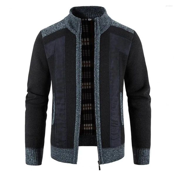 Chaquetas para hombres Chaqueta de invierno de moda Abrigo con cremallera transpirable Tallas grandes Cuello alto Felpa Cálido Otoño