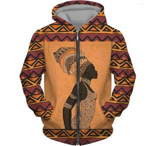 Heren Jackets Tribal Style 3D Gedrukte hoodie Men Afrikaans Casual losse herfstveer Vintage Mens Lange Mouw Zip Up Jacket Coat Hooded Top