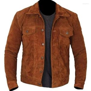 Vestes pour hommes véritable daim cuir marron veste mode cavalier rétro bouton manteau hommes vêtements