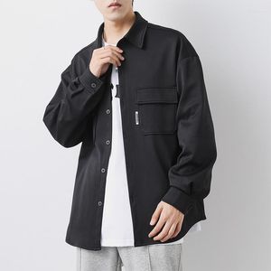 Chaquetas de hombre con cuello vuelto, ropa informal con bolsillos, abrigos informales, prendas de vestir exteriores holgadas monocromáticas, moda para primavera y otoño