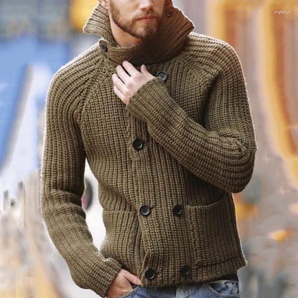 Vestes pour hommes Pull à col roulé Automne et hiver Manteaux en tricot à manches longues à double boutonnage